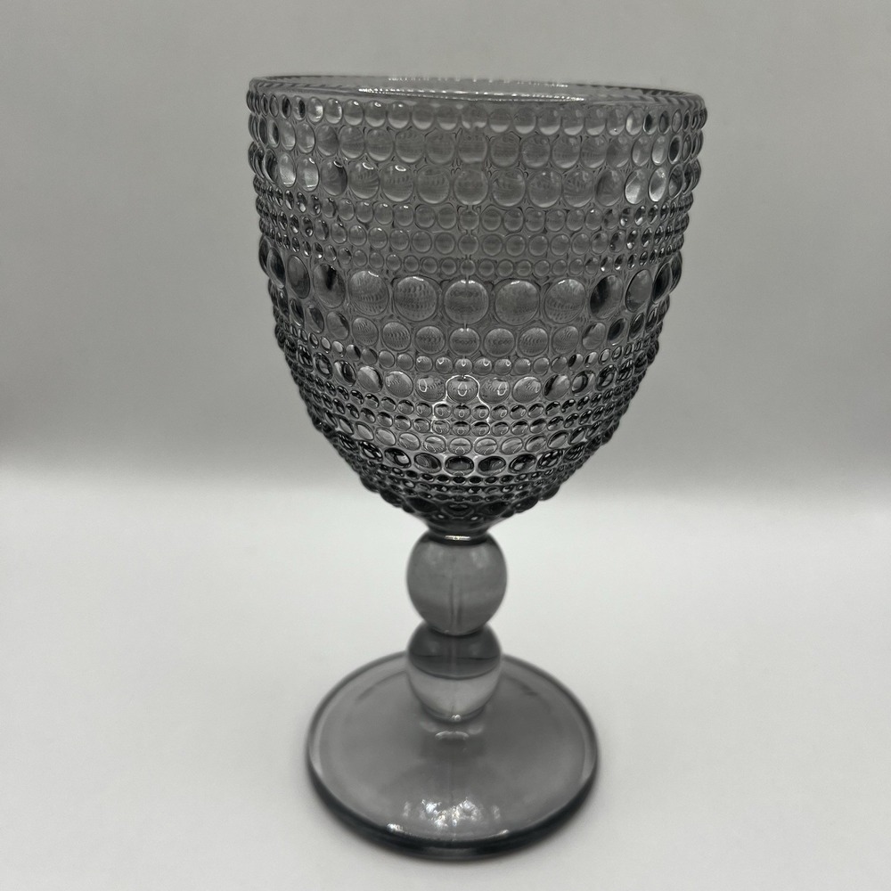 NIB 4 Smoke Gray Stemmed Halo Wine Goblets Hobnail Hobknob Design 10.5 oz - Picture 7 of 12
